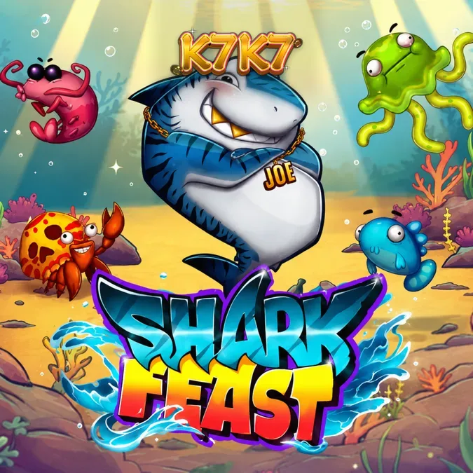 Interface colorida e vibrante do slot Shark Feast com elementos subaquáticos